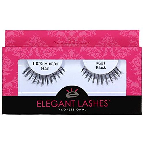 Elegant Lashes #601 Black False Eyelashes (Natural Looking Professional 100% Human Hair False Eyelashes)