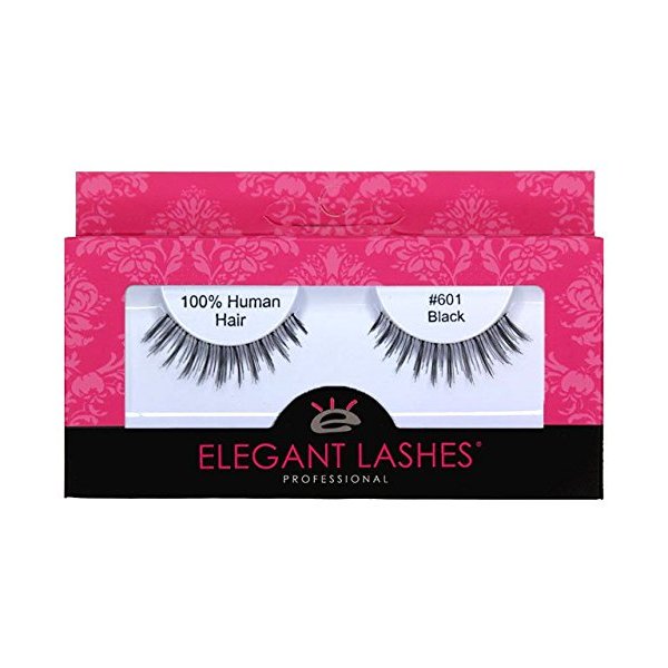 Elegant Lashes #601 Black False Eyelashes (Natural Looking Professional 100% Human Hair False Eyelashes)