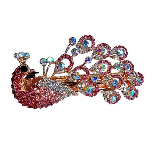 Yusier Peacock Rhinestone Hair Clip Decorative Hair Clips for Women Color Diamond Metal Hair Clip Women's Prom Hair Accessories Spring Clip Peacock Animal Shape Side Hairpin (Pink)