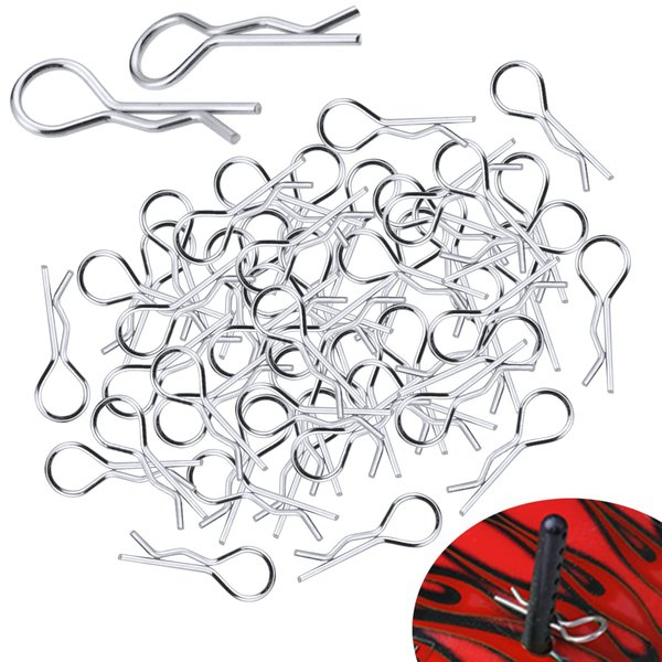50-Pack HobbyPark Metal 1/12 1/10 Body Clips Bent Springy R Pins Medium Replacement Parts for RC Car Truck Crawler Buggy