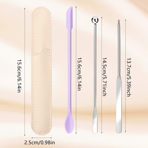 Thinp Makeup Spatula,Foundation Spatula Make Up Spatula Tool with Silicone Cosmetic Spatula Stainless Steel Makeup Palette Double Edged Spatula for Small Area of Face