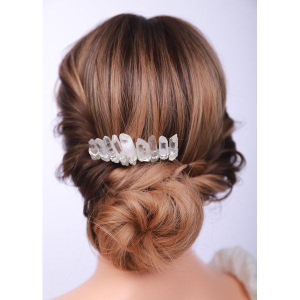 Teyglen Raw Crystal Quartz Hair Comb Clear Crystal Hair Side Comb Mermaid Rhinestone Hair Comb Sun Moon Goddess Headpiece Decorative Hair Accessories for Women Girls (Transparent)