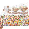 durony 97 Pieces Confetti Sprinkles Tableware Set Disposable Tablecloth Paper Cups Dessert Plates Beverage Napkins for Party Decorations Wedding Birthday Party Favors