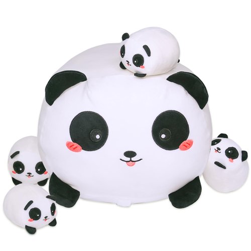 Panda Stuffed Animal - 16 Inches Panda Mommy with 4 Babies, Super Soft & Huggable Cotton Plush Toys, Xmas Gift for Kids Boys & Girls