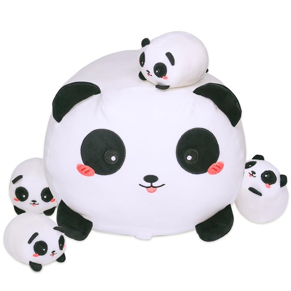 Panda Stuffed Animal - 16 Inches Panda Mommy with 4 Babies, Super Soft & Huggable Cotton Plush Toys, Xmas Gift for Kids Boys & Girls