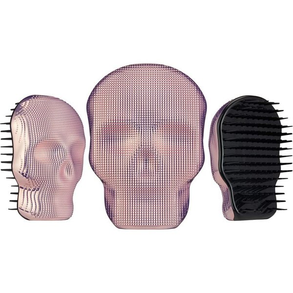 Tangle Angel Detangler Hair Brush - Heat & Water Resistant Compact Hair Brush Skull Design - Detangling Brush for Shower & Blow Drying - Anti Static Small Hairbrush with Soft Bristles - Pink Chrome