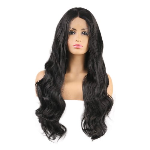 Imeya #2 Darkest Brown Lace Front Wigs For Women- 24” Middle Parting Body Wave Wig With Natural Hairline 13x4 Swiss Lace Wig Heat Friendly Fiber Wig 150% Density (#2, Brown Tend To Black, 24 Inches)
