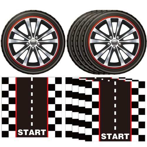 40PCS Hot Car Party Supplies Happy Birthday Dinnerware Disposable Racing Car Race Track Party Favors Plates and Napkins Sets for Kids Boys Birthday Racing Sports Serves 20