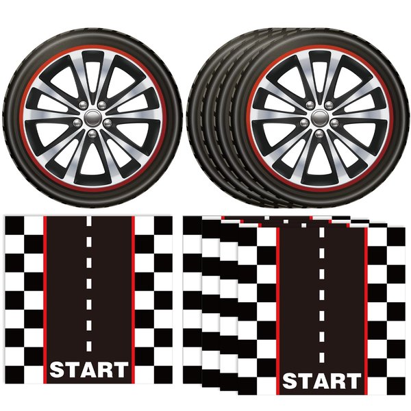 40PCS Hot Car Party Supplies Happy Birthday Dinnerware Disposable Racing Car Race Track Party Favors Plates and Napkins Sets for Kids Boys Birthday Racing Sports Serves 20
