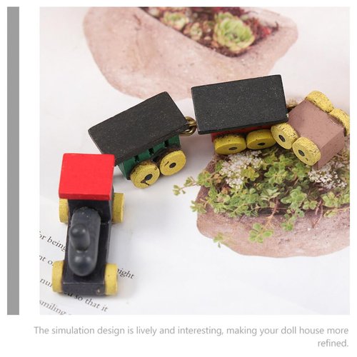 Alasum 3pcs Mini Wooden Train Set Christmas Miniature Retro Steam Train Simulation Steam Train Model Sculpture for Xmas Table Adornment, 9.70X1.80X1.10CM