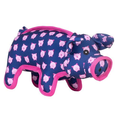 The Worthy Dog Tough Wilbur Pig Dog Toy, Fun Fetch Play with Squeaker for Dogs, Durable Material for Active Dogs, Navy Blue - Small