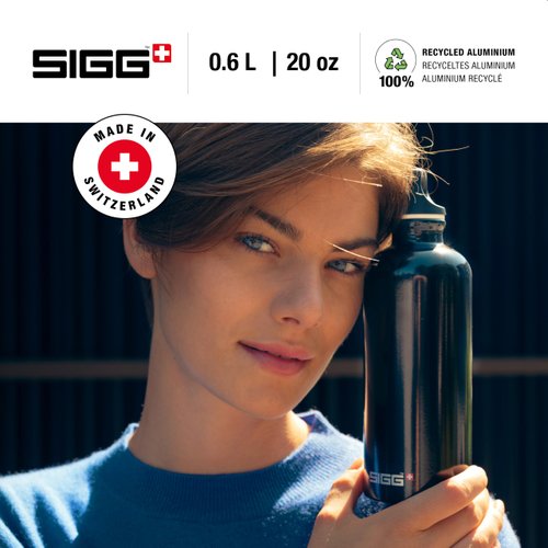 Sigg - Aluminum Water Bottle - Traveller Black - Climate Neutral Certified - Suitable for Carbonated Beverages - Leakproof & Lightweight - BPA Free - 20 oz