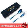 Blue Spoons and Forks, KITWARE 24 Pieces Silverware Set Service for 12, Color flatware, Stainless Steel CutleryTableware for Home, Travel, Hotel, Resturant, Dishwasher Safe