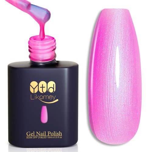 YTD Likomey Gel Nail Polish,15ml Pearlescent Pink Glitter Soak Off UV Nail Gel Varnish,Shimmer Shiny Sparkly Salon Home DIY Manicure