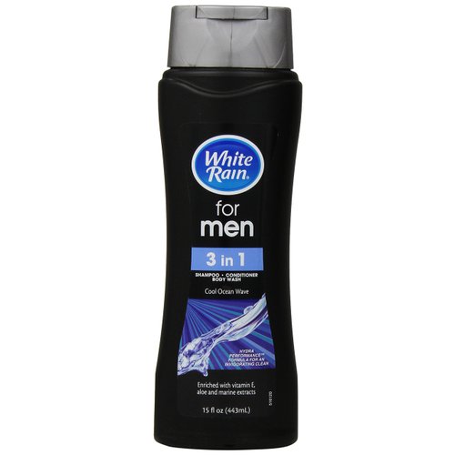 White Rain Mens 3-in-1 Shampoo + Conditioner + Body Wash, Ocean Wave, 15 oz