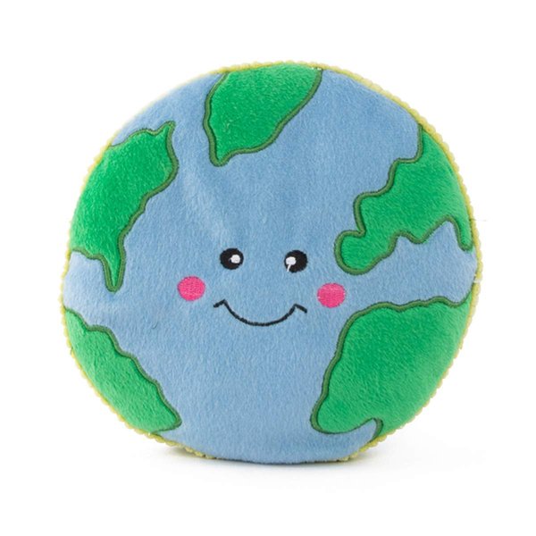 ZippyPaws Squeakie Pattiez Earth Dog Toy – Flat, Plush, and Squeaky Toy for Interactive Play – Durable and Safe for Dogs