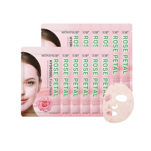 12-Pack Hydrogel Collagen Mask for Face, Instant Brightening Hydrating Face Mask Sheet Mask for Firming, Elasticity Improvement with Rose Petal