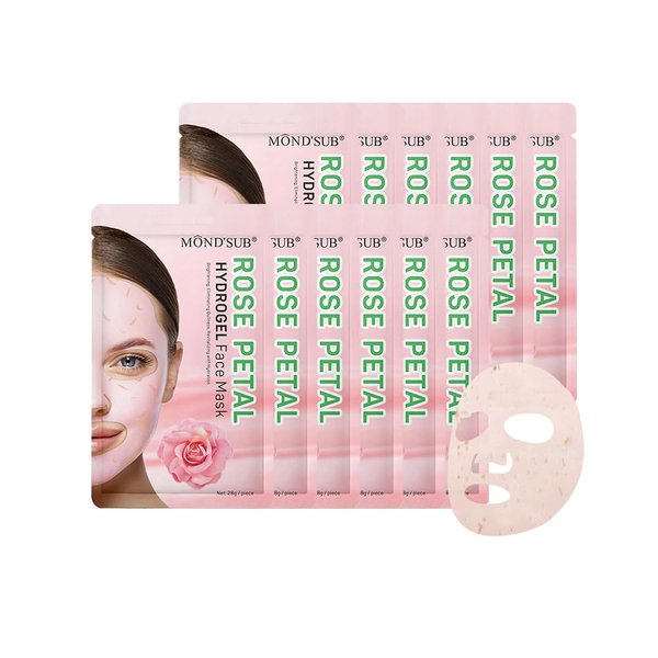12-Pack Hydrogel Collagen Mask for Face, Instant Brightening Hydrating Face Mask Sheet Mask for Firming, Elasticity Improvement with Rose Petal