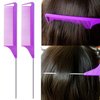 ZVOREL 8Pcs Hair Brushes Set with 4Pcs Topsy Hair Tail Tools 1Pcs Bristle Teasing Hair Brush 1Pcs Edge Control Brush 2Pcs Metal Pin Rat Tail Combs for Woman Girl Hair Styling,Edge&Back Brushing purple