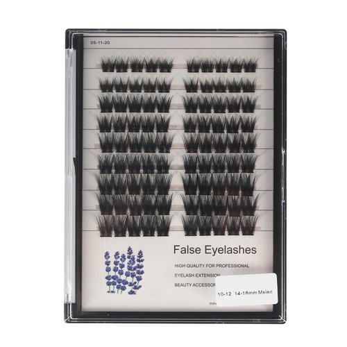 Hannahool Wide Stem Cluster DIY Eye Lashes Extensions Mixed 10-12-14-16mm/14-16-18mm Individual False Eyelashes D Curl Dramatic Volume Eyelashes (Mixed 10-12-14-16mm)