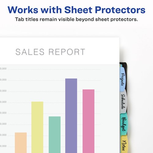 Avery Write & Erase Pocket Plastic Dividers for 3 Ring Binders, 8 Tab Set, Multicolor, Works with Sheet Protectors, 1 Set (16177)