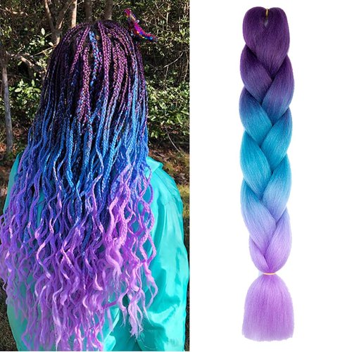 Braiding Hair Ombre Purple to Lake Blue to Light Purple 24 Inch Kanekalon Braid Hair Extensions Hot Water Setting (C26-1Pack)