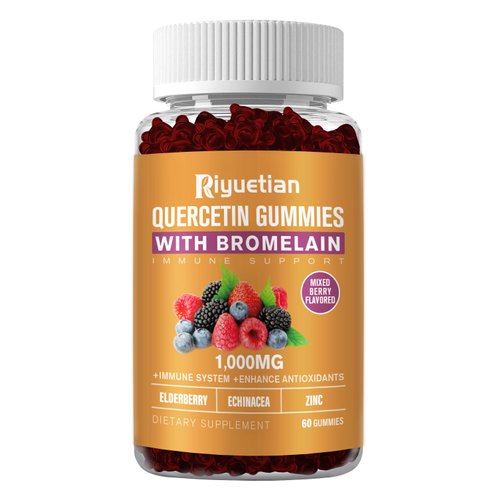 Quercetin Gummies - Quercetin with Bromelain, Zinc & Vitamin C - Quercetin 1000mg Supplement for Immune System Support - Pure Quercetin for Kids and Adults - Non-GMO 60 Count Quercetin Chewable