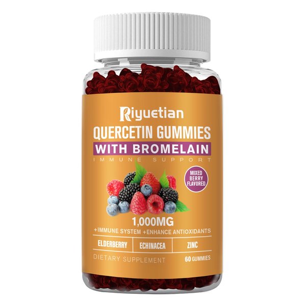 Quercetin Gummies - Quercetin with Bromelain, Zinc & Vitamin C - Quercetin 1000mg Supplement for Immune System Support - Pure Quercetin for Kids and Adults - Non-GMO 60 Count Quercetin Chewable