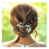 Yokawe Bridal Wedding Hair Pins Silver Pearls Bride Hairpin Crystal and Leaf Hair Accessorise for Women and Girls(2 PCS)