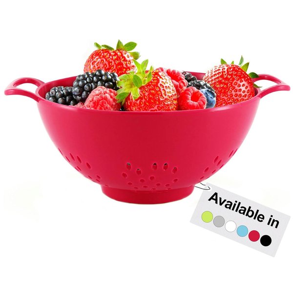 Meadow Lane 6-inch Colander, Dual Handles, BPA-Free, Dishwasher Safe Compact Food Strainer for Fruits, Veggies and Pasta, 3-Cup Capacity, Red