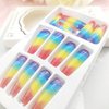 Extra Long Press on Nails Coffin Acrylic Nails Summer False Nails with Rainbow Glitter Designs Full Cover Fake Nails Glossy Stick on Nails for Women 24 Pcs
