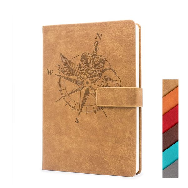 Navkejon PU Leather Hardcover Journal Notebook, Totem Compass Old Looking Diary Magnet Flap 8mm Lined Pages with bookmarks, A5 5.8'' x 8.5''