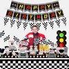 81Pcs Racing Car Party Decorations - Black and White Checkered Racing Car Tableware Set, Race Car Plates Napkins Forks Tablecloth for Kids' Race Car Themed Birthday Party, Serves 20