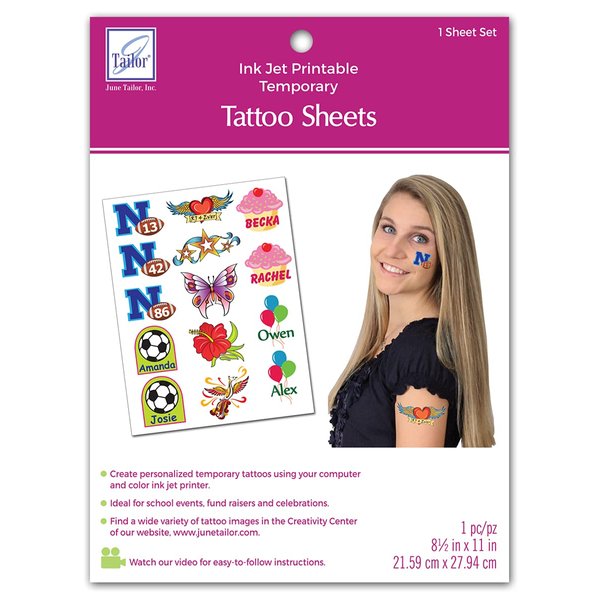 June Tailor JT-481 Inkjet Printable Temporary Tattoo Sheet, 8.5 by 11-Inch, White