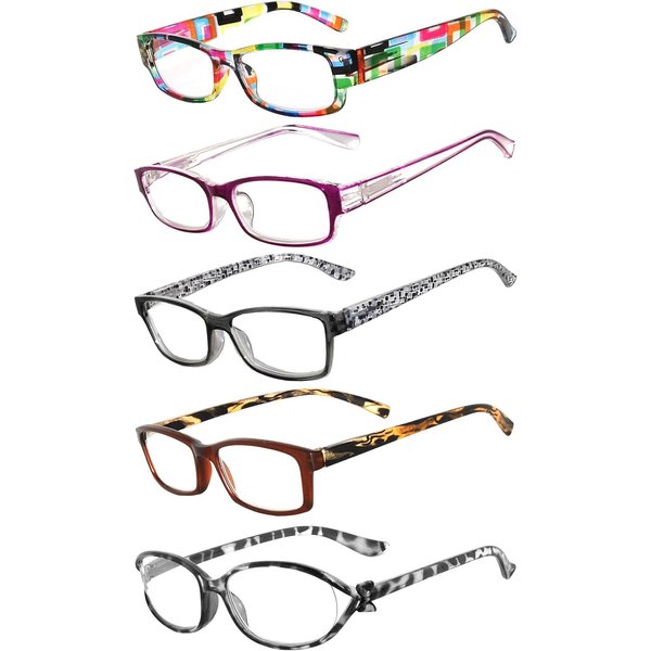 Readers 5 Pack Reading Glasses Ladies Spring Hinge lens +4