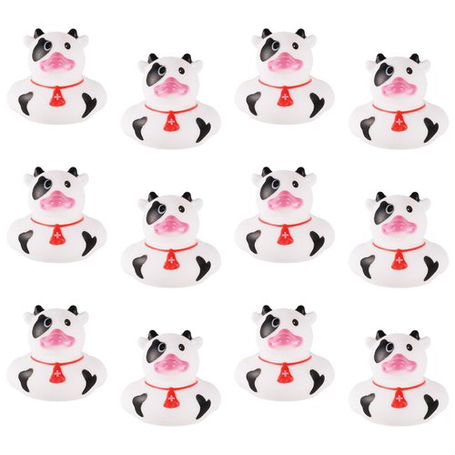 12pcs Mini Cow Rubber Duck, Small Cowboy Rubber Duck Funny Cow Print Duck for Baby Bath Toy Baby Christening Birthday Tub Summer Beach Pool Party Decorations