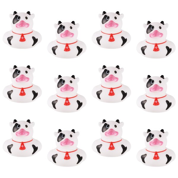 12pcs Mini Cow Rubber Duck, Small Cowboy Rubber Duck Funny Cow Print Duck for Baby Bath Toy Baby Christening Birthday Tub Summer Beach Pool Party Decorations