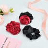 Yonchic 3-Piece Rose Satin Silk Scrunchies, Flower Elastics Hair Tie for Women Jewelry Rubber Band Ponytail Holders for Girls, Hair Accessories (Red, Black)