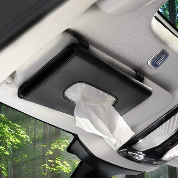 Tissue Box Holder for Car, Car Tissues Holder, Car Napkin Case, Hanging Paper Towel Clip, PU Leather Tissue Box, Paper Carton, Mask Holder for Car-Black
