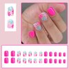 24Pcs Square Fake Nails Short Press On Nails Rose Pink Nails Press Ons Acrylic False Nails With Flower Designs Artificial Glossy Nails Full Cover Glue On Nails Short Stick On Nails For Women