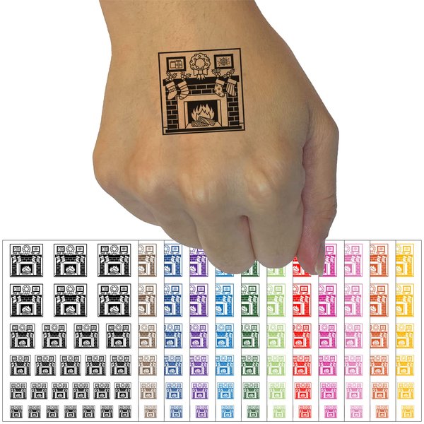 Christmas Stockings by the Fireplace Temporary Tattoo Water Resistant Fake Body Art Set Collection - Brown (One Sheet)