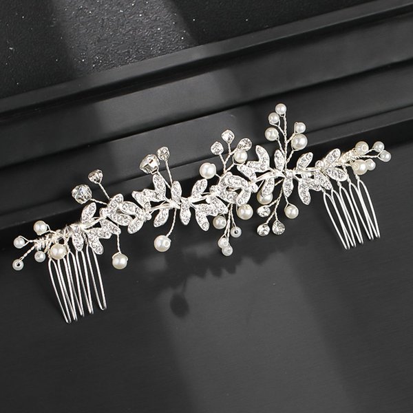 Crystal Bridal Pearl Hair Comb Silver Wedding Side Hair Combs Sparkly Rhinestone Leaves Hair Pieces Delicate Wedding Pearl Diamond Hairpieces Bride Bridesmaid Hair Accessories for Women and Girls