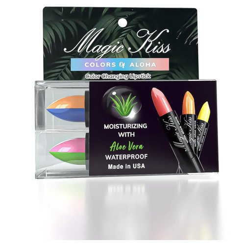 Magic Kiss Color Changing Matte Lipstick set, Long Lasting Nutritious Lips Moisturizer Magic Temperature Color Change Lip Balm with Aloe Vera MADE IN USA (2 Pack - Split A Green/Pink & Blue/Orange)