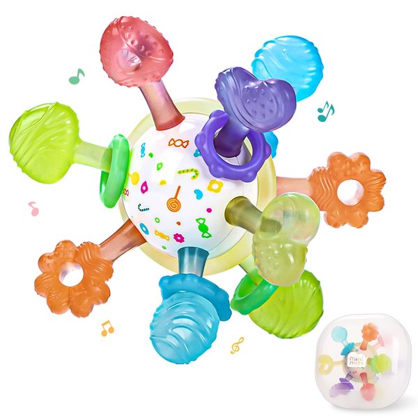 Baby Teething Toys Multiple Sensory Teething Ball Montessori Baby Teether Toys Silicone Teethers for Babies Rattling Teething Relief, Chew Toy for Babies 0-12 Months, BPA Free