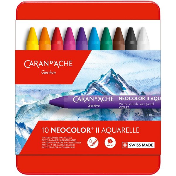 Caran d'Ache Classic Neocolor II Water-Soluble Pastels, 10 Colors