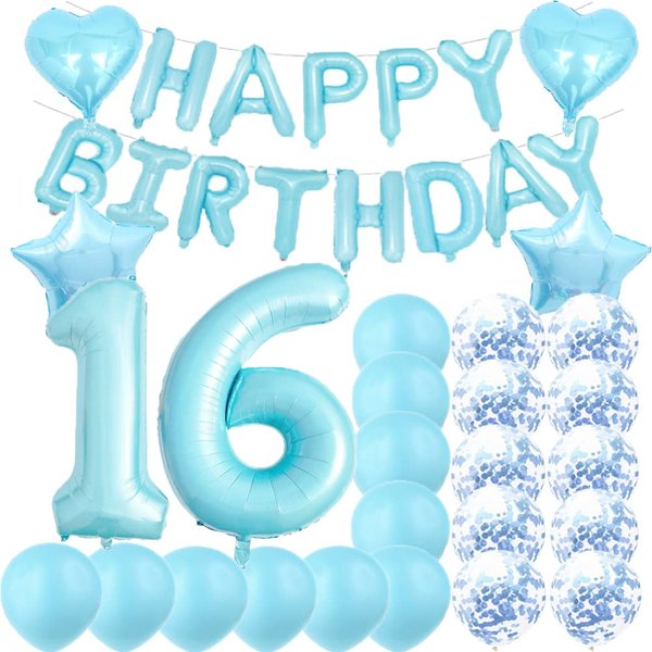 Sweet 16th Birthday Decorations Party Supplies,Blue Number 16 Balloons,16th Foil Mylar Balloons Latex Balloon Decoration,Great 16th Birthday Gifts for Girls,Women,Men,Photo Props
