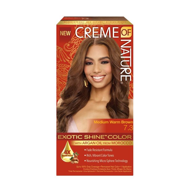 Creme of Nature Exotic Shine Hair Color With Argan Oil from Morocco, 7.3 Medium Warm Brown, 1 Application