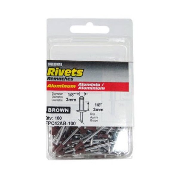 FPC FPC42AB-100 100 Pack 1/8" Diameter, Short, Brown Aluminum Rivet, Grip Range: .063" - .125" Aluminum Mandrel