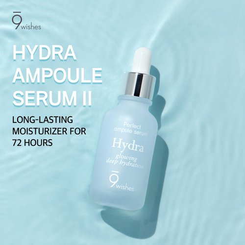 [9wishes] Hydra Ampoule Serum Ⅱ Long-lasting Moisturizer for 72 hours, 1.01 Fl. Oz, Hydrating Serum for Face with 8-layer of Hyaluronic Acid and 55% Coconut Water, Korean Serum, Night and Day Serum