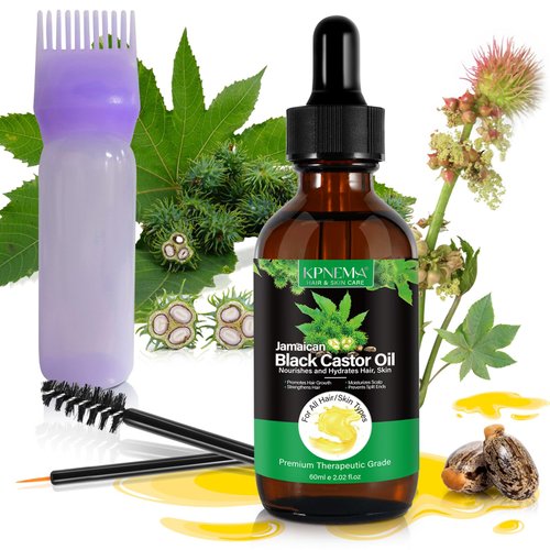 KPNEMA Jamaican Black Castor Oil with Hair Oil Application, Black Castor Oil for Skin Care, Promote Hair Growth, 100% Cold Pressed Unrefined Oil for Body and Face, Organic Black Castor Oil